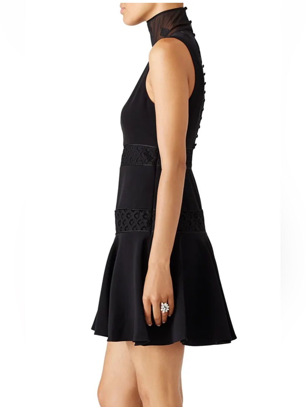 Cinq A Sept Black Circle Skirt With Lace Insets